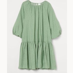 Green Floral Balloon Sleeve Dress